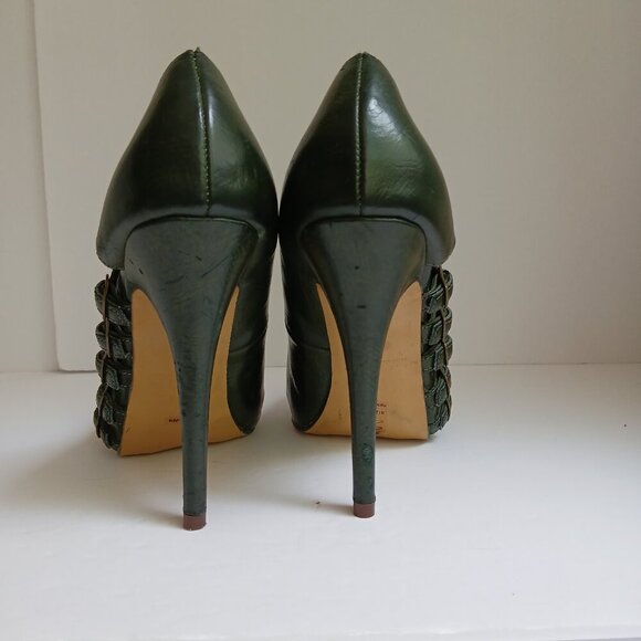 Y2K  Green Leather Multi Cut Out Buckle Accents Hidden Platform Stilettos Sz 7.5 - Picture 4 of 8